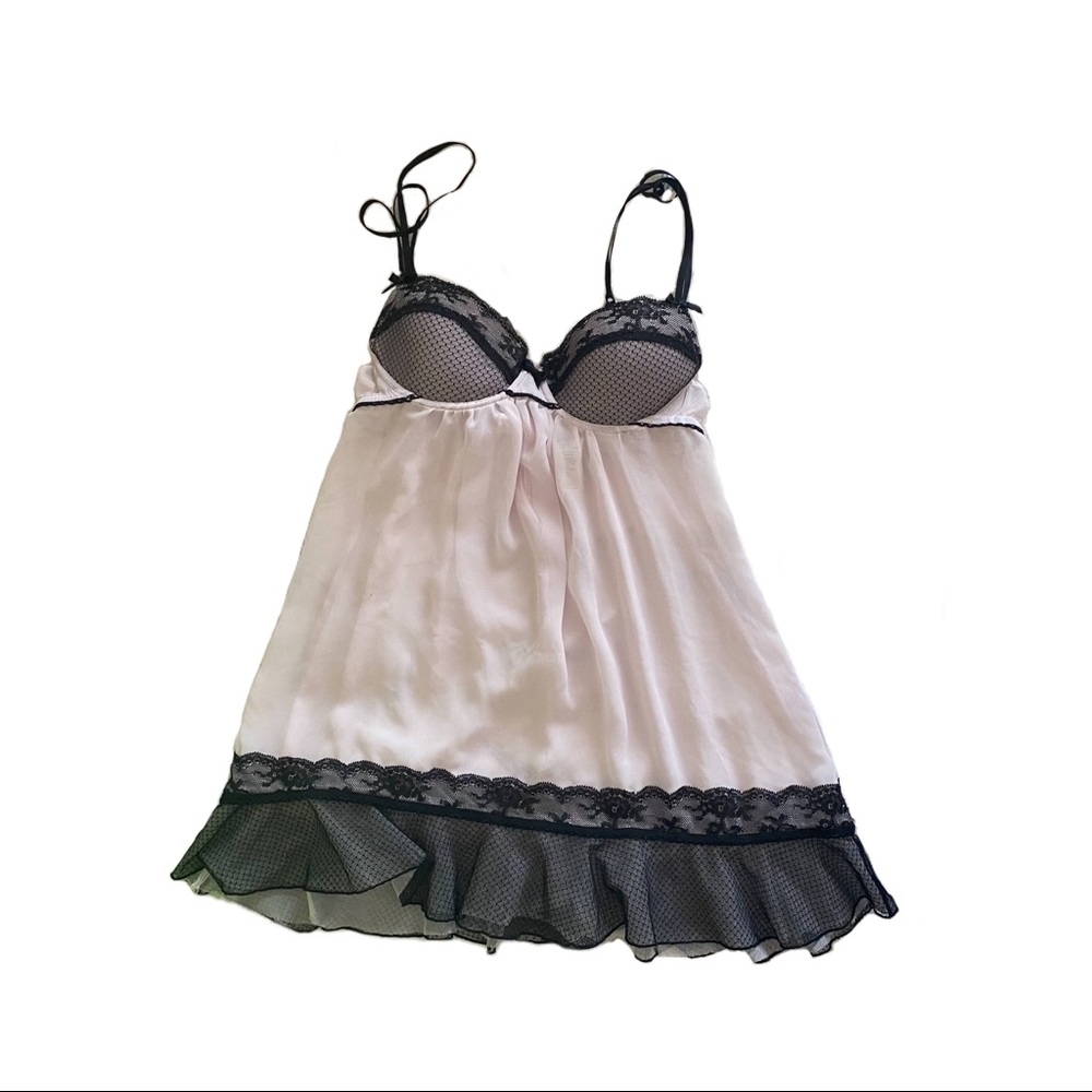 in bloom pink and black lace trim lingerie top
